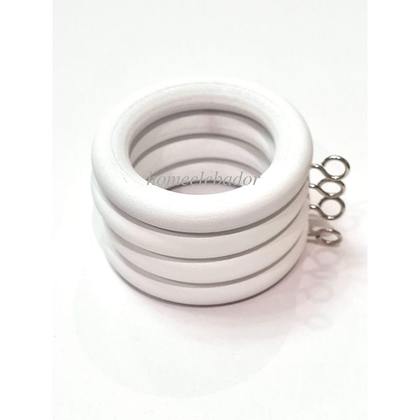 35mm Wooden Curtain Hanging Ring Hooks with Eyes White Wood Drapery Curtain Rings Rod Hanging Sliding Eyelet for 32mm Poles Pack of 12.