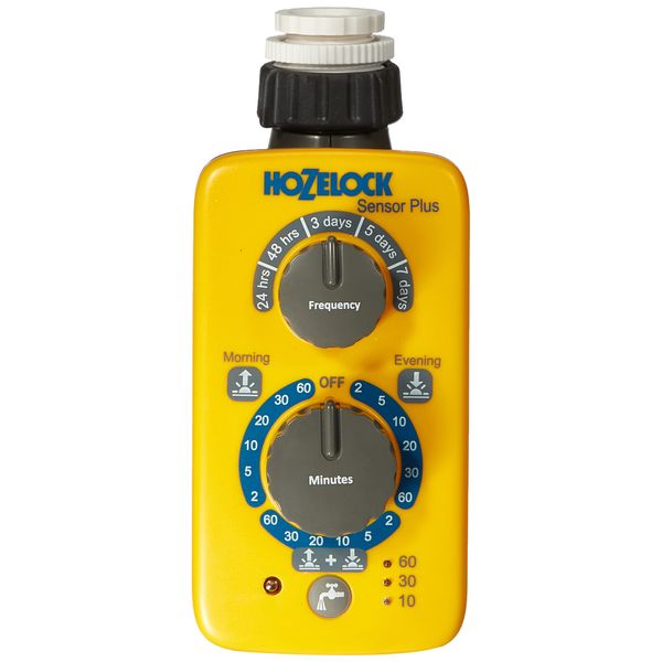 HOZELOCK - Watering Timer Sensor Controller Plus : Automatic and Easy Watering with its Light Sensor, Adjustable Watering at Sunrise and/or Sunset, Manual Watering Function [2214 0000]