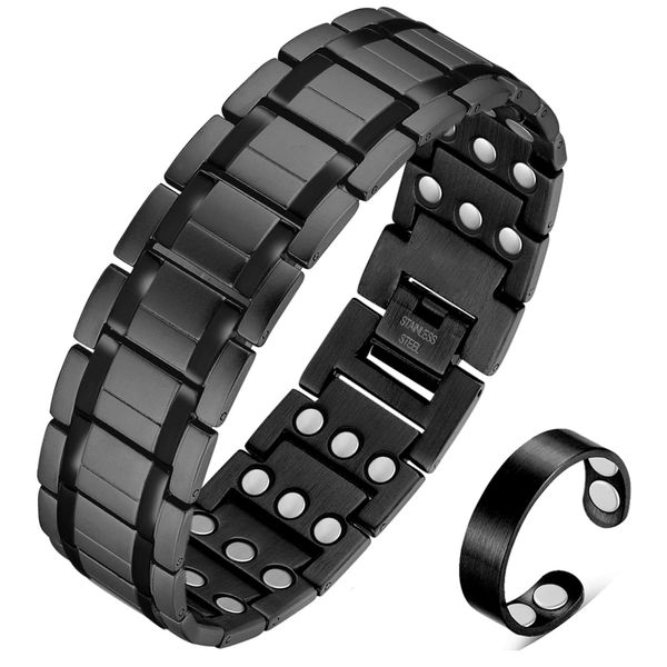 Vicmag 3X Magnetic Bracelet for Men Pure Titanium Bracelet 3500 Gauss Ultra Strength Magnets Adjustable Wristband with Adjustment Tool & Gift Box (Black)