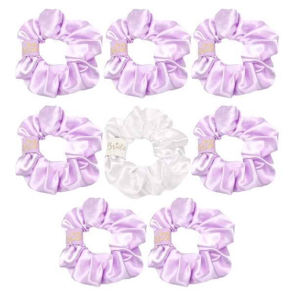 Semato 8 Pcs Bridesmaid Gifts Satin Scrunchies Proposal Gifts Elastics Hair Ties for Bachelorette Party Favors Scrunchies Bridesmaid Proposal Gifts Wedding Party Favors (white+purple)