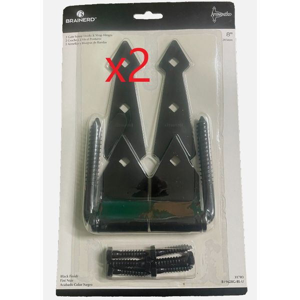 GATE HINGE (2-PACK) 8" Decorative Garden Screw Hook & Strap Heavy Duty