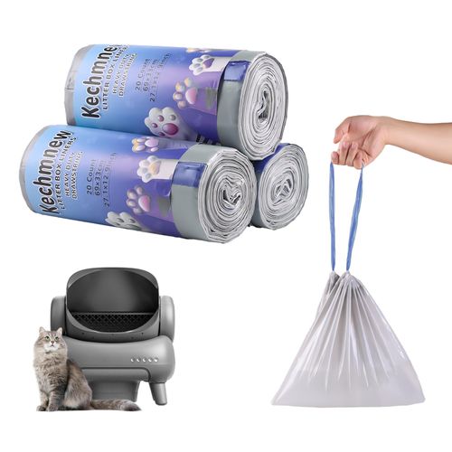 60 Count Cat Litter Replaced Waste Bags Liners for Neakas M1 Petpivot Autoscooper 11 Open-Top Self-Cleaning Cat Litter Box, Disposable Pet Wast Bags with Drawstring Heavy Duty Leak-proof