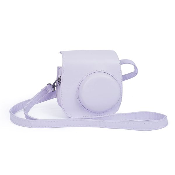 Riosin Instant Mini 12 Protective Case for Fujifilm Instax Mini 12/11 Camera,Premium Leather Camera Bag Cover with Pocket and Removable&Adjustable Strap (Lilac Purple)