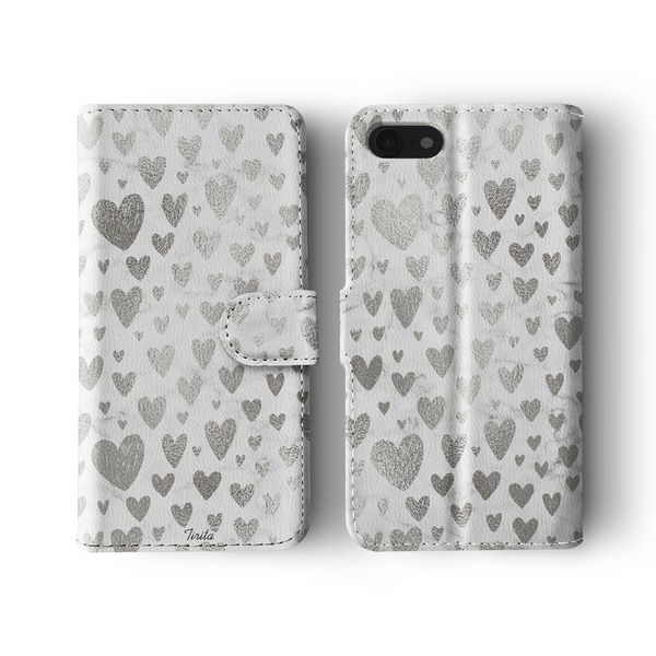 Tirita Compatible with iPhone 7 Plus & 8 Plus Flip Wallet Case Cover PU Leather Silver Marble Black