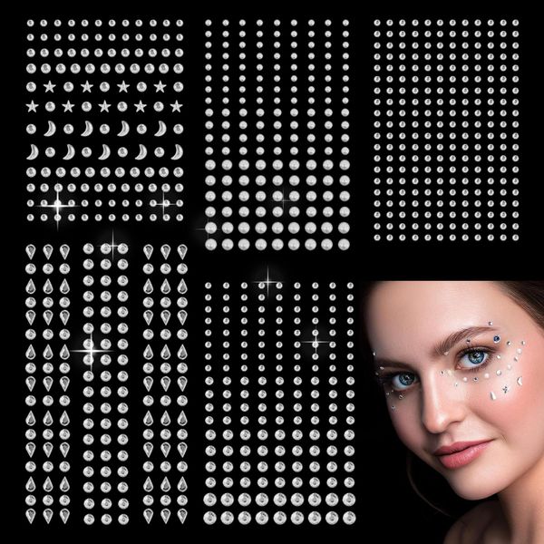 Sularpek Glitzersteine Gesicht, 850 Stück Steine Gesicht Selbstklebend, Glitzersteine Silber, Strasssteine Selbstklebend für Gesicht Augen Körper Nägel für Festival Karneval Make Up