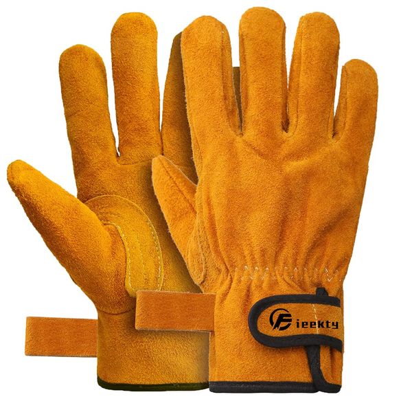 Fieekty Heat-resistant Gloves, For Camping, Bonfire, Barbecue, Outdoor Use, Heat Resistant Testing, Odor Free, Cowhide Leather, Fireproof, Fire-Resistant, Fire-Resistant, Fire-Resistant, For Welding,