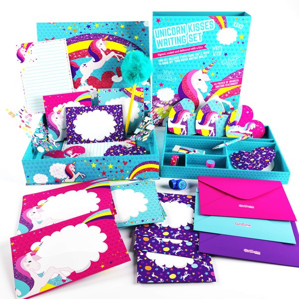 GirlZone Unicorn Letter Writing Set For Girls, 45 Piece Stationery Set, Great Birthday Gift for Girls of All Ages