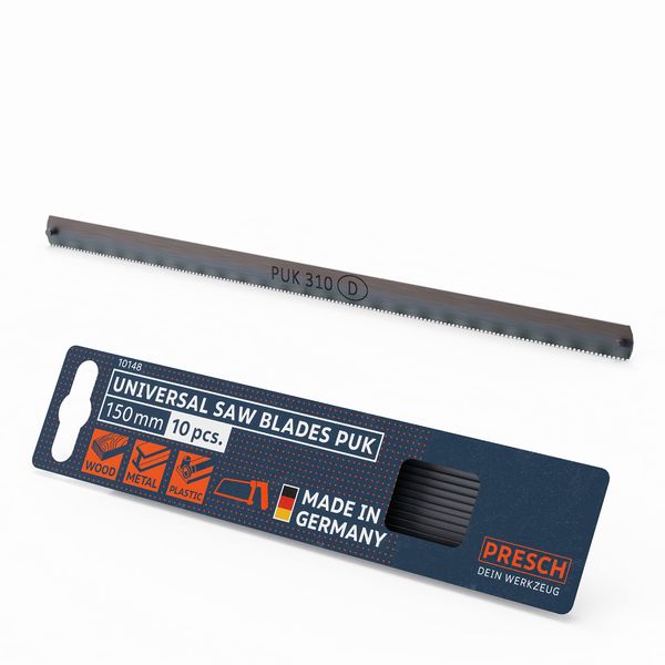 Presch universal junior hacksaw blades 150mm 10 pcs - Original PUK saw blade set for 150mm hand saws - Universal saw blade 150mm for wood, metal and plastics - saw blade set