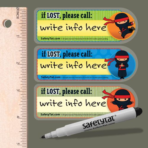 Ninja 6pk SafetyTat Child ID Tattoos includes skin prep wipes and tattoo marking pen