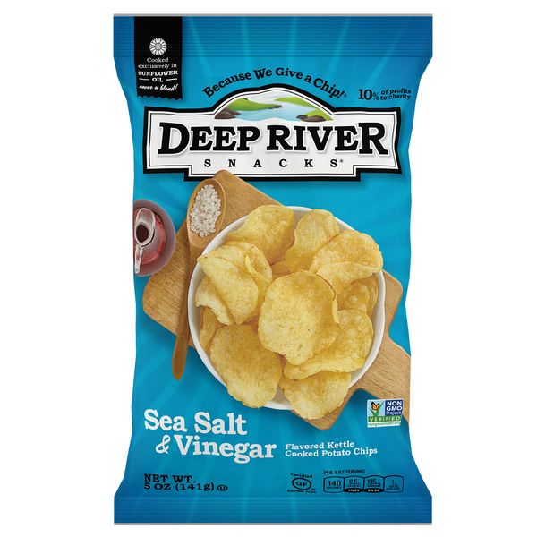 Deep River Snacks Sea Salt & Vinegar Kettle Cooked Potato Chips, 5 Ounce (Pack of 12)