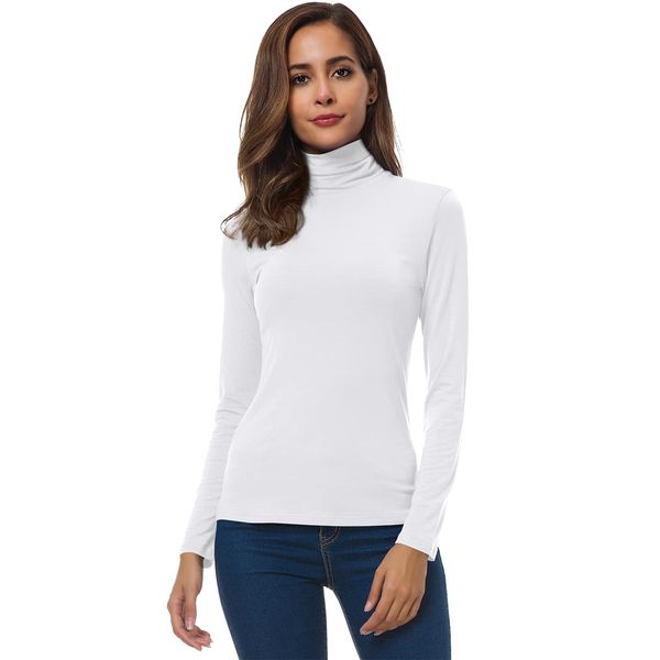 Womens White Turtleneck Tops Long Sleeve Lightweight Slim Active Shirt White Medium