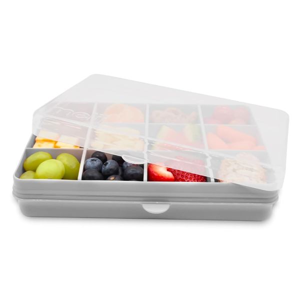 melii Snackle Box – Divided Snack Container, Food Storage for Kids, Removable Dividers, Arts & Crafts, Beads, BPA-Free – 12 Compartments (Grey)