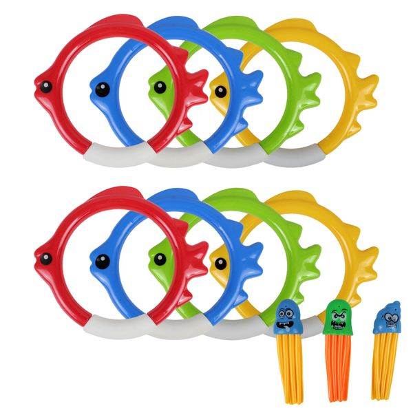 CraftEdge Dive Rings Pool Toys, 8 Pcs Pool Rings + 3 Pcs Octopus for Kids, Underwater Training Diving Set, Swimming Pool Party Game Toy for Kids Summer Gifts