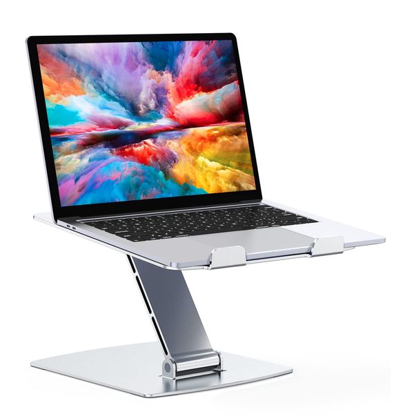 Glangeh Laptop Stand Adjustable Height, Ergonomic Portable Laptop Riser Holder for Desk, Aluminum Foldable Laptop Computer Monitor Stands Compatible with MacBook Air Pro, HP (10-16")-Silver