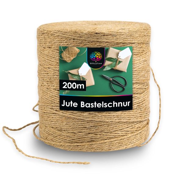 OfficeTree 200m Jutegarn 2mm - Bastelschnur - Kordel Natur - Paketschnur Naturfaser - Juteschnur - Juteband für Gartenbedarf zum Geschenk verpacken Dekoration - Jute Schnur basteln - Jute Twine