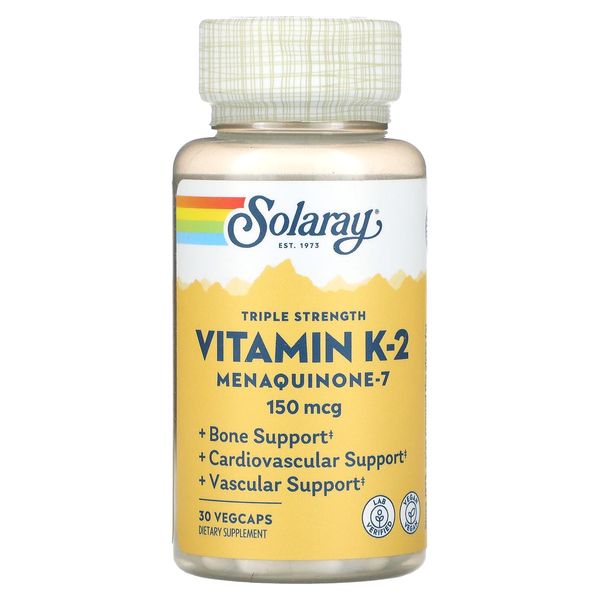 Solaray Triple Strength Vitamin K-2 Menaquinone-7 150mcg 30 Vegetarian Capsules