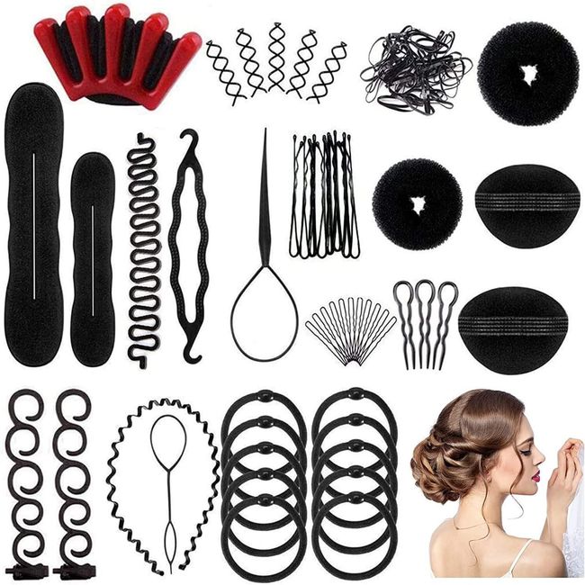 Haare Frisuren Hilfe Set 25 Pcs,Haar Zubehör styling set,Hair Styling Accessories Kit Set Haar Styling Werkzeug, Mädchen Magic flechthilfe Haar Clip Styling Pads Schaum frisur zubehoer set für DIY