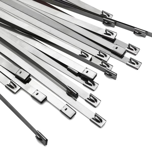 OFFO Cable Ties Stainless Steel Bands, 0.3 inch (7.9 mm) Wide 100% Stainless Steel Binding Rods, Heat Resistant, Weather Resistant, UV Resistant, Corrosion Resistant, Ideal for Use in Extremely Harsh Conditions such as Indoor and Outdoor Use, 11.8 inches 