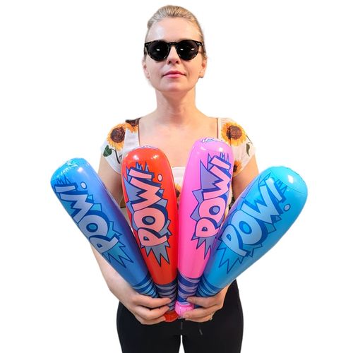 Colorful Inflatalbe Baseball POW Bats (About 17") 4 Colors. Vinyl Bat Inflates. Superhero Birthday Party Favors (4 Pack - 4 Colors)