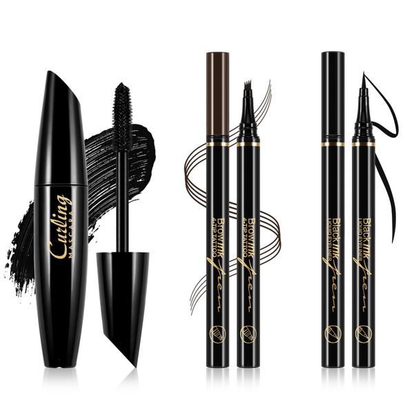 Boobeen 3 in 1 Eye Makeup Set with Liquid Eyeliner Pen, Microblading Eyebrow Pencil and Volume Mascara for Eyelashes, Quick-dry Waterproof Formula, Long Lasting Smudge-proof All Day Natural Eye Look