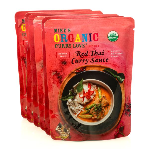 Mike's Organic Red Thai Curry Sauce Made in Thailand, Authentic & Premium | 6 x 8.8 oz Pouch