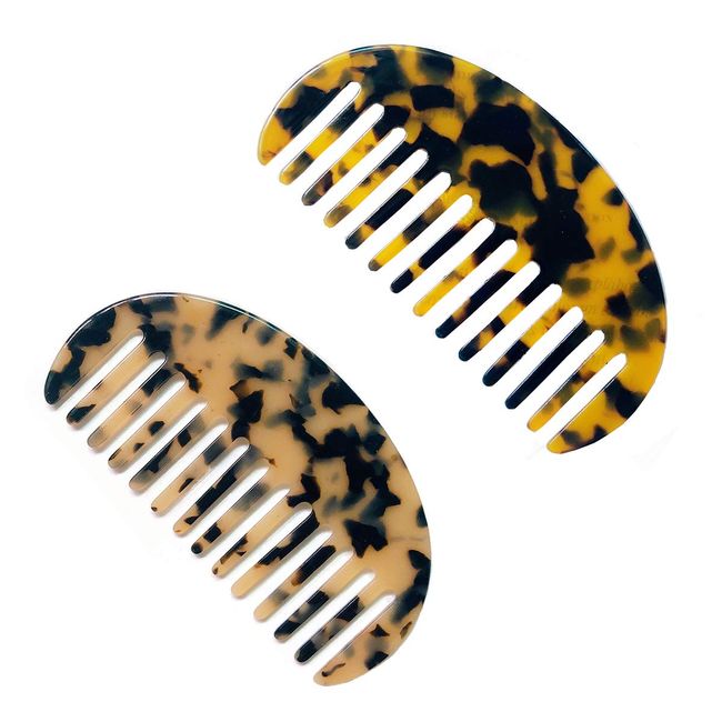 2PCS Large Hair Detangling Comb Wide Tooth Pocket Comb French Design Hair Brush Paddle Hair Comb Detangler Tortoise Shell Styling Comb for Thick and Straight Curly Hair