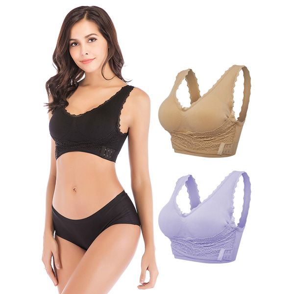 Hioffer Night Bra, Bust Lifting, Wireless, Night Bra, Breastfeeding, Correction, Beautiful Breasts, Sports Bra, Sleep Bra, Underwear, black+purple+beige