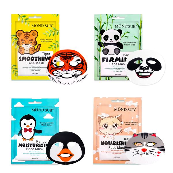 Animal Spa Mask, Character Masks Sheet- Penguin, Panda, Tiger, Cat -Nourishing & Moisturizing Effects For All Skin Types- Birthday Party Gift for her, Girls Night, Spa Night, Beauty Gift (4pack)