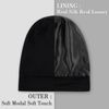 LULUSILK 100% Mulberry Silk Lined Sleep Cap Bonnet for Sleeping, No More Frizzy Tangled Hair, Stay On All Night Adjustable Wrap, Black, Pack of 1