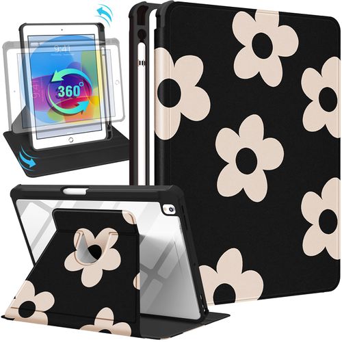 Uppuppy for iPad 9th/8th/7th Generation Case 10.2 Inch Folio Cover with Pencil Holder Cute Women Girls Kids Flowers Girly Floral Teens Kawaii Rotating Stand for Apple iPad 7/8/9 (2021/2020/2019)