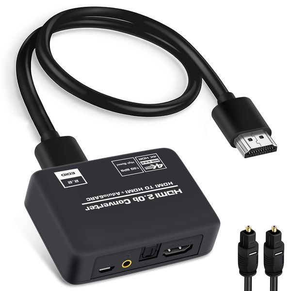 4K@60Hz HDMI Audio Extractor Splitter Converter, HDMI zu HDMI + Optical Toslink SPDIF + 3.5mm Stereo Analog Audio, HDMI 2.0b Audio Embedder Inserter für PS5,Xbox, mit Optisches Digital kabel