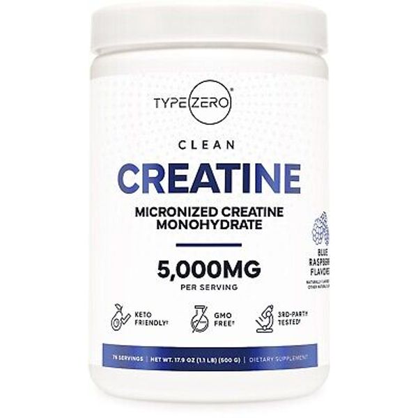 TypeZero Creatine Monohydrate Powder 500 Grams, Blue Raspberry Flavor