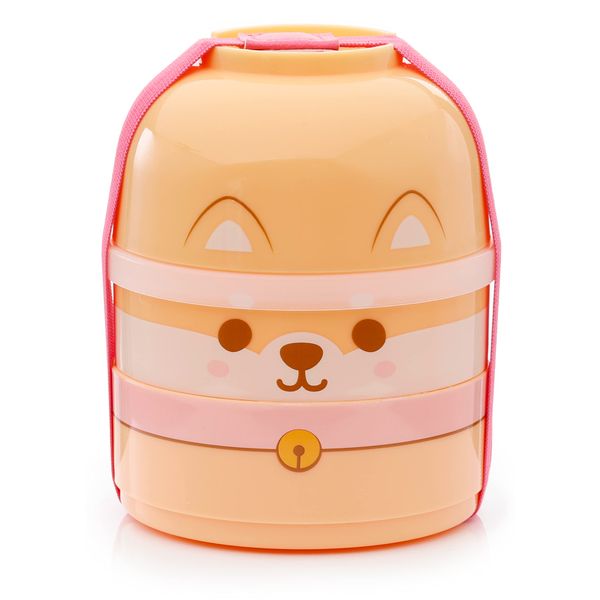 Puckator Adoramals Pets Shiba Inu Dog Stacked Round Bento - Lunch Box for Adults and Kids with Compartments - Snack Box - Food Containers with Lids - Stackable Snack Pots for Kids Meal Prep Container