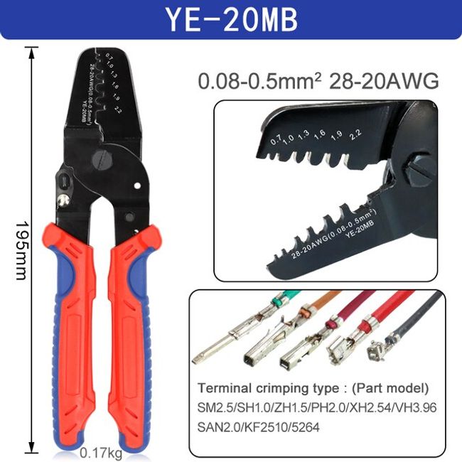 YE-12MB/20MB Crimping Tools for SH1.0/ZH1.5/PH2.0/XH2.54/SM2.54/