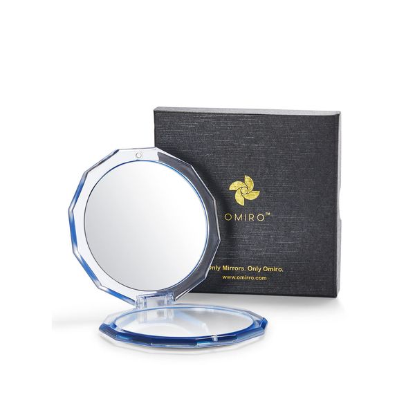 OMIRO Compact Mirror, 3½" 1X/10X Magnification Mini Folding Makeup Mirror for Purses (Classic Blue)