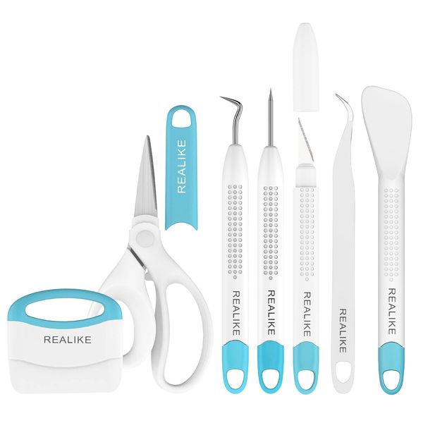 REALIKE Weeding tools for Vinyl Crafting Basic Accessories Set Kit for Cricut Silhouette Weeding scraper spatula tweezers scissors basic tools bundle for sewing