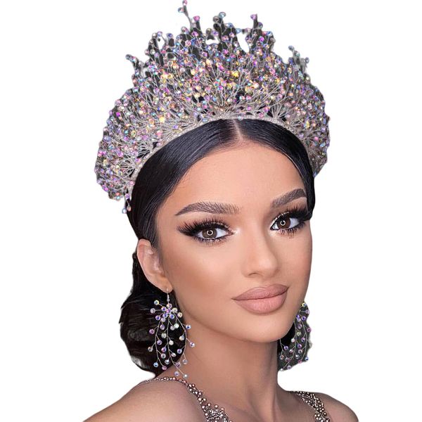 Bridal Wedding Headband Crystal Tiara Crown，Queen Tiaras and Crowns，Wedding Bride Crowns For Birthday Party Wedding Pageant Hair Accessories (multicolored/Crown + necklace + Earrings)