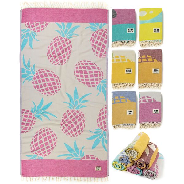 BEARFOOT XXL Strandtuch, Baumwolle Oeko-TEX®, groß 180x90cm, Handtuch Saunatuch Badetuch Hamamtuch, bunt, weich, leicht, vorgewaschen | Damen, Herren | Strand, Sauna (Pineapple-Pink, 180x90cm)