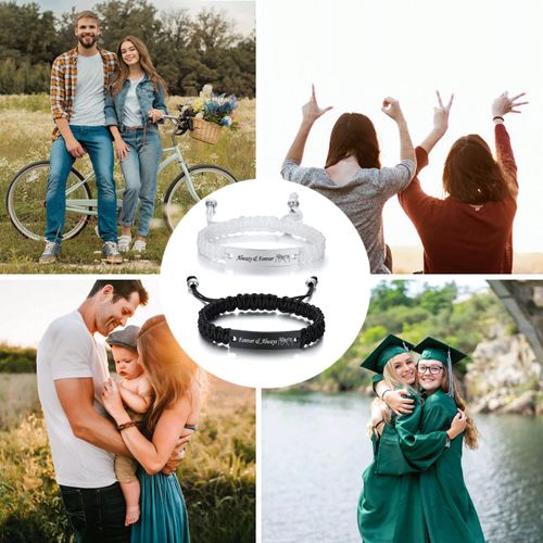 VNOX 2 Pcs Couple Friendship Bracelet for Him and Her Matching Relationship Promise Distance Yinyang Handmade Braided Rope Bracelets Set for Couples