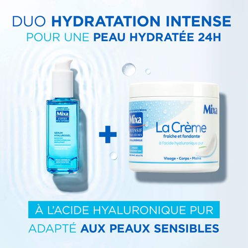 Mixa Expert Skin Sensible – Cofanetto Routine 2 Prodotti all'Acido Ialuronico Puro – Siero Hyalurogel 30ml + Crema Fresca e Fondante 400ml – Viso & Corpo – Idratazione 24h – Ipoallergenico