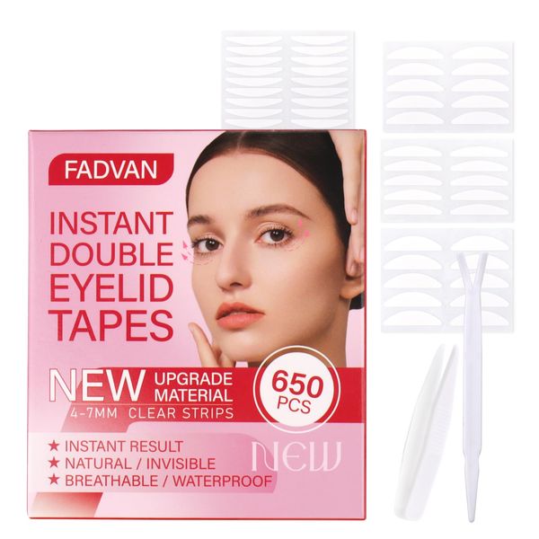 FADVAN 650Pcs Eyelid Strips, Sagging Eyelid Lifting Tape Double Eyelid Sticker, Invisible Adhesive Strip Sagging Eyelids