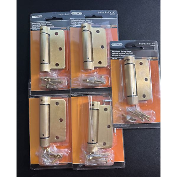 5 NEW Onward 3-1/2 in. x 3-1/2 in. Brass Self Closing Full Mortise Spring Hinge