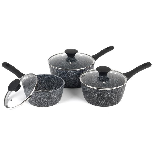 Kitchen Essentials 16/18/20 cm Non-Stick Induction Heat Indicator Collar Saucepan Set