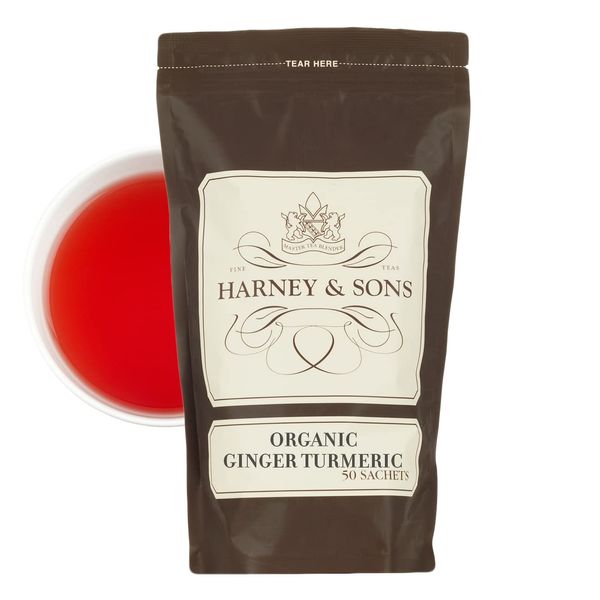 Harney & Sons Organic Ginger Turmeric | Bag of 50 Sachets w/Organic Apple, Organic Ginger, Organic Lemongrass, and Organic Hibiscus