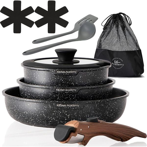 10Piece Nonstick Hammered Granite Kitchen Cookware Cooking Pots Pans Set Black