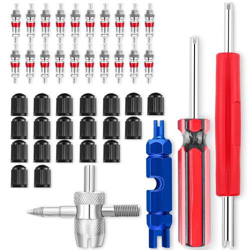 ptiysta 44pcs Stem Removal Tool, Spool Removal and Installation Tool, Four-Way Valve Tool, Spool, Stem Cover. Suitable for All Types of Tires