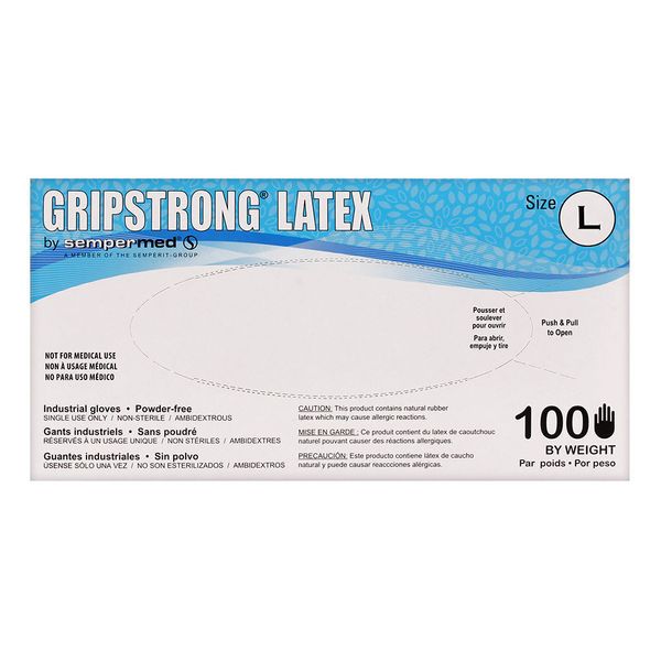 Sempermed GripStrong Latex Industrial Gloves, Powder Free 100 Gloves Size Large