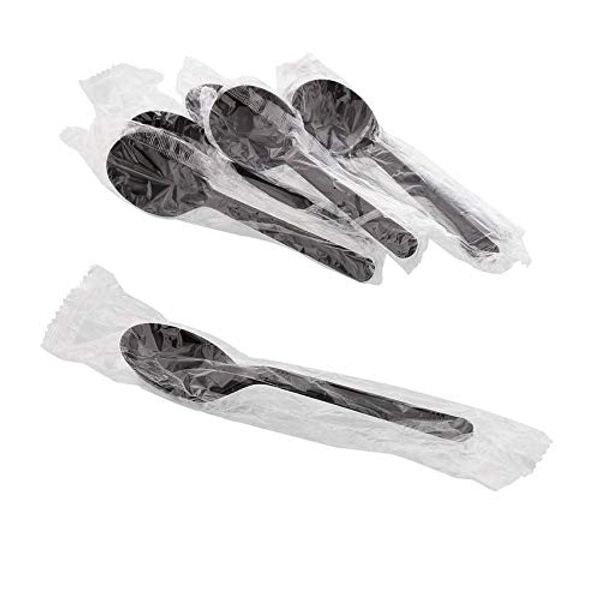 Individually Wrapped Black Heavy Weight Plastic Spoon (100, Spoon)