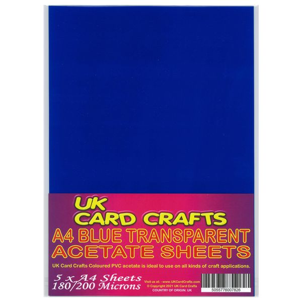 A4 Blue Acetate 200 Micron X 5 Sheets - UK Card Crafts