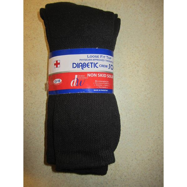 PACK OF 3 DEBRA WEITZNER LOOSE FIT TOP DIABETIC CREW SOCKS BLACK SHOE SIZE 9-15